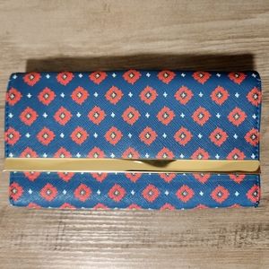 Blue Trifold Wallet, Gold Accents, Coin and Card Slots